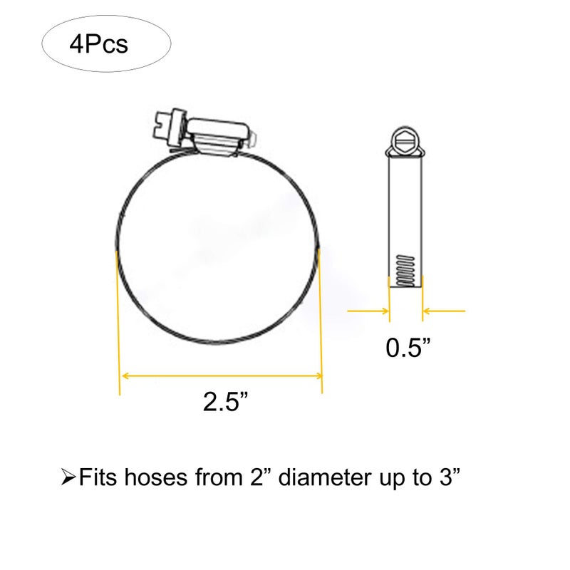 EesTeck 4Pcs 2.5" Adjustable 304 Stainless Steel Duct Clamps Clamp Pipe Clamp Air Ducting Clamp worm drive hose clamps ï¼ˆ 52mm-76mm, For 2.5" Hose) - Image 5